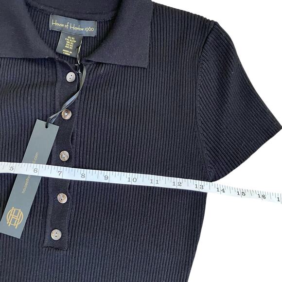 House of Harlow 1960 Sz XS NWT Ribbed Knit Polo Dress Midi Short Sleeve Black - Picture 14 of 16